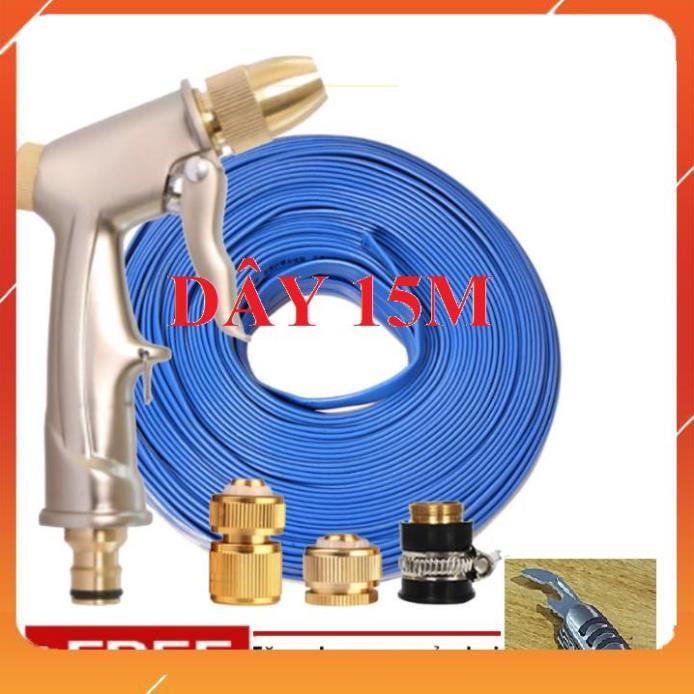 Bộ dây vòi xịt bơm nước tưới rửa , tăng áp 3 lần, loại 15m 206701-1 đầu đồng,cút đồng,+ mở chai