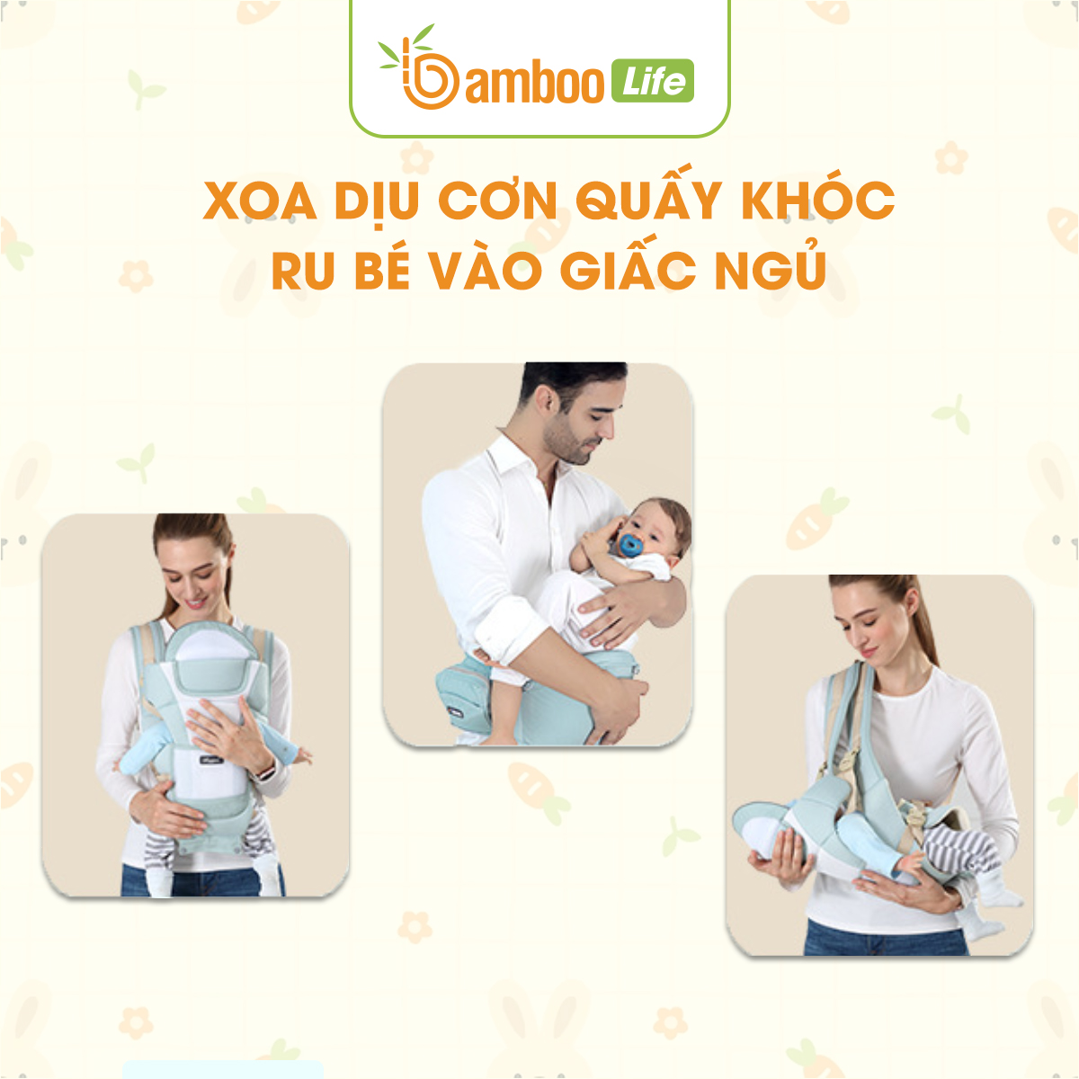 Địu em bé Bamboo Life BL031, địu 4 tư thế có đỡ cổ địu bé sơ sinh 0-36 tháng trợ lực, đa chức năng có ghế chống gù siêu nhẹ cho trẻ em đi xe máy, đi chơi, đi siêu thị an toàn