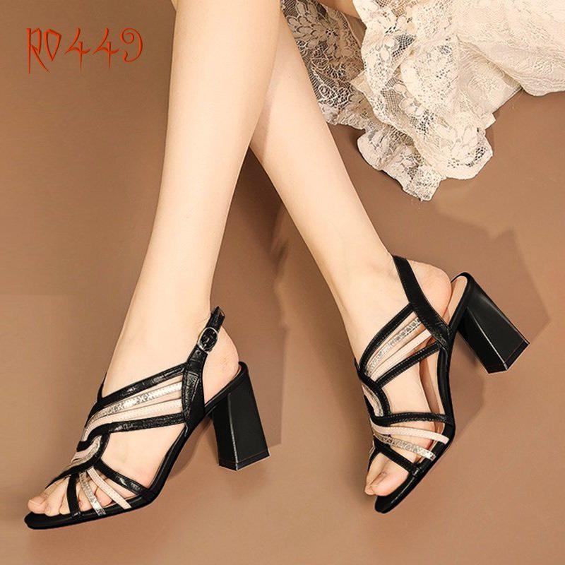 Sandal nữ quai đan mảnh cao cấp ROSATA RO449 cao 7p - Đen, Nâu - HÀNG VIỆT NAM CHẤT LƯỢNG QUỐC TẾ