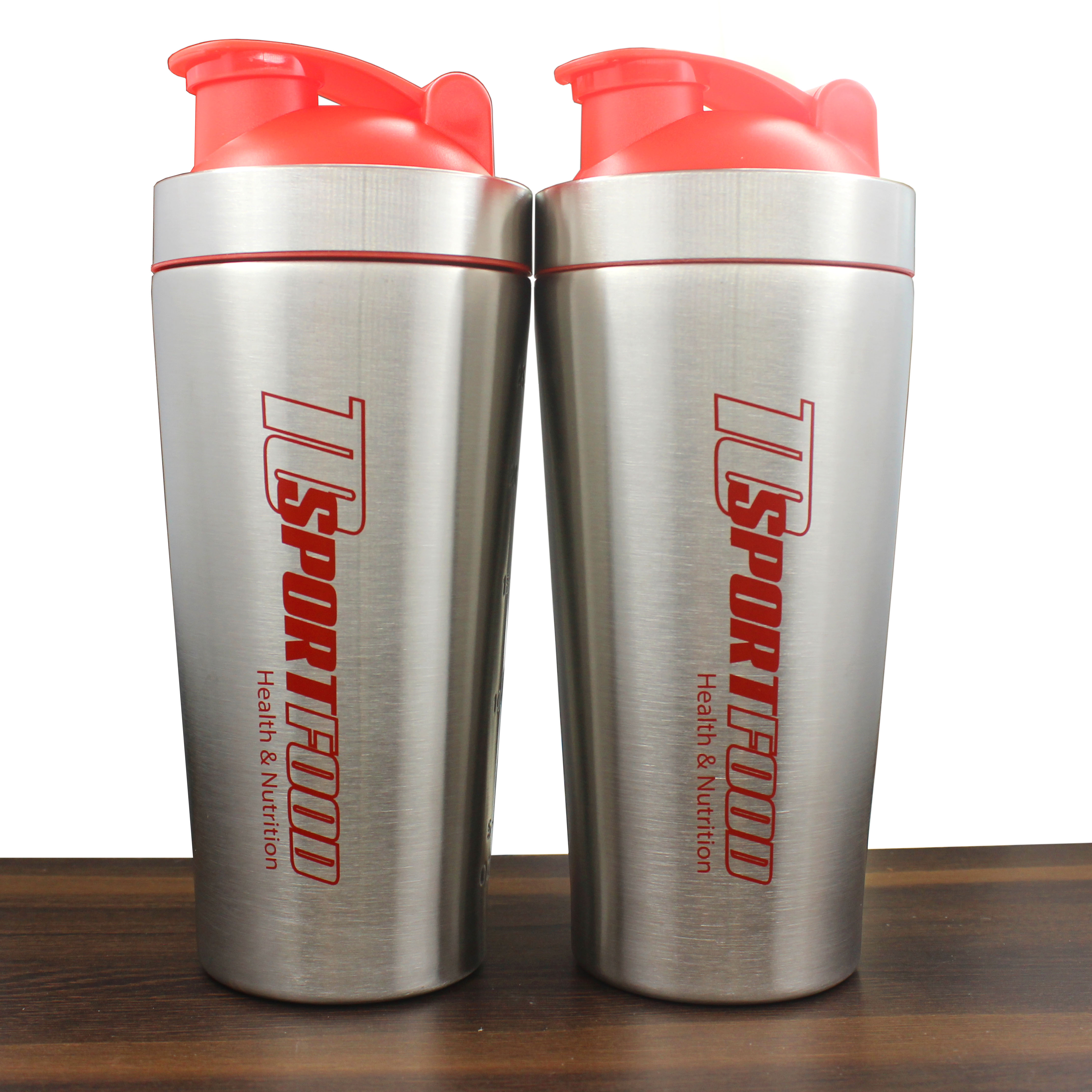 Bình lắc Shaker bằng INOX pha sữa cho người tập GYM hiệu TCSPORTFOOD - Bình nước thể thao Shaker 739 ml - Bình Trắng Bạc Nắp Đỏ