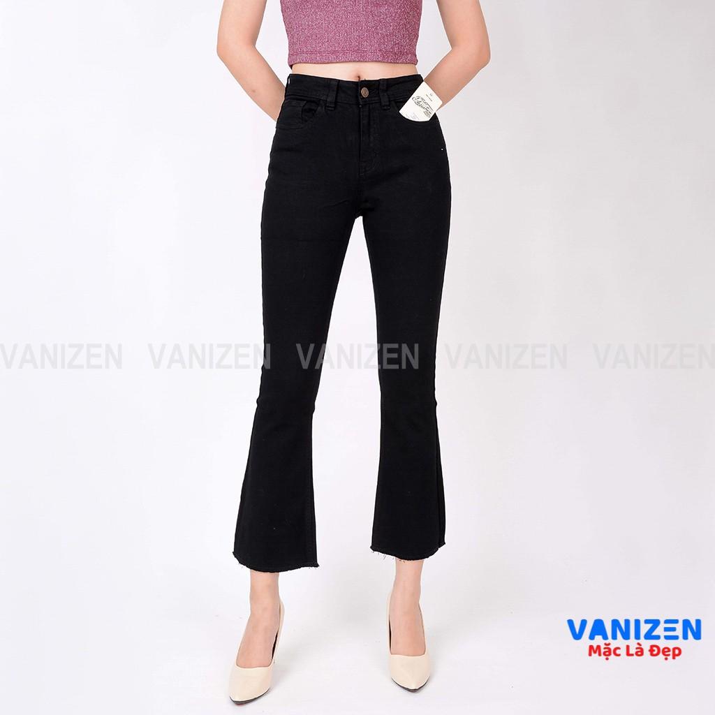 Quần Jeans Nữ Ống Loe Cạp Cao Co Giãn Đen Trắng Trơn VANIZEN SHOP 054