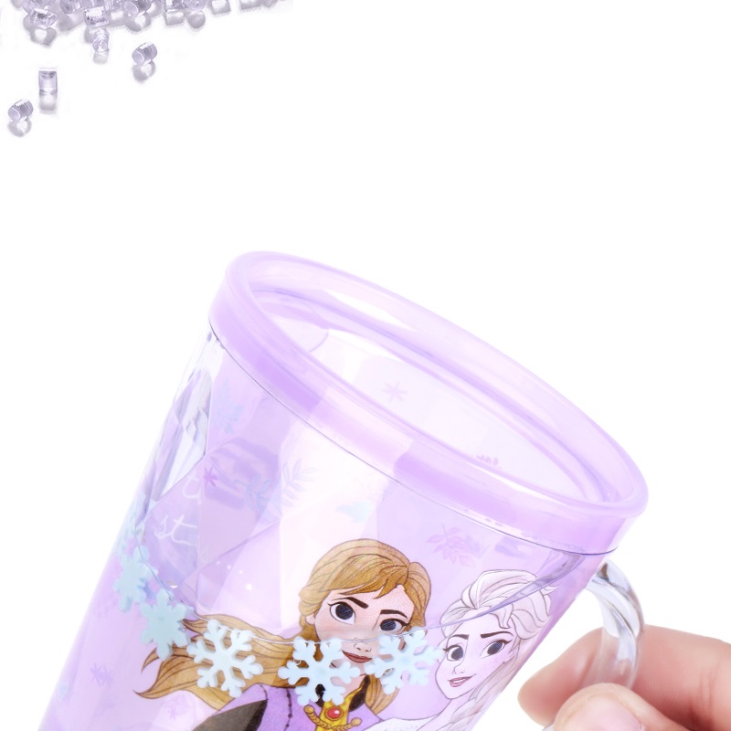 Ly quai cầm tay 2 lớp nhũ nước kim tuyến trong suốt hình công chúa Elsa và Anna màu tím siêu cute cho bé gái 260ml - 118VNDP2502