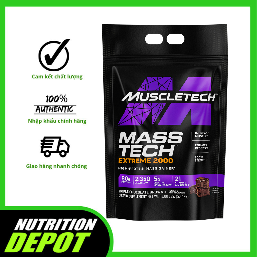 [QUÀ TẶNG] Sữa tăng cân tăng cơ Mass Tech Extreme 2000 Muscletech - vị Triple Chocolate Brownie - Nutrition Depot