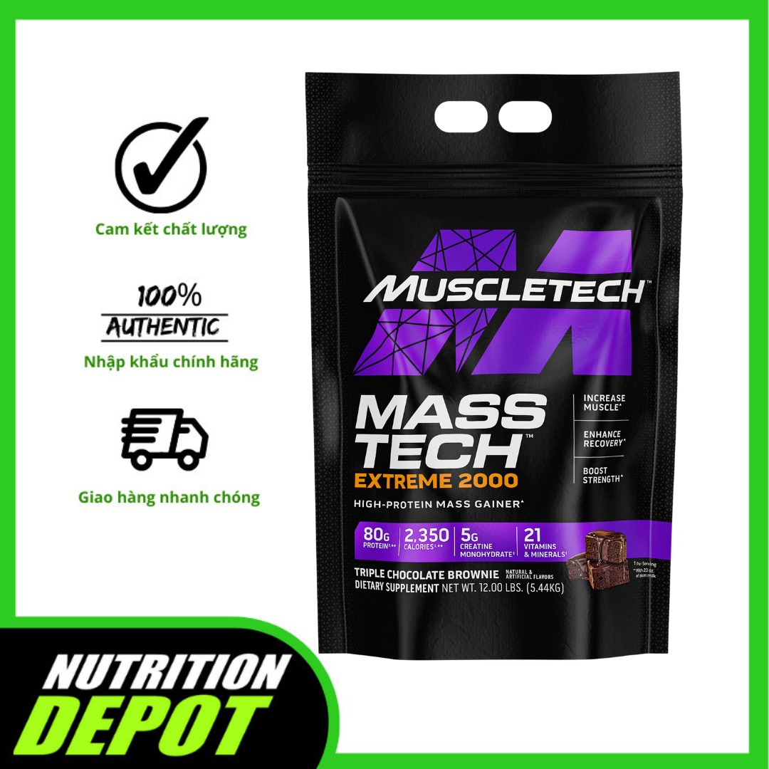 Sữa tăng cân tăng cơ Mass Tech Extreme 2000 Muscletech - vị Triple Chocolate Brownie - Nutrition Depot