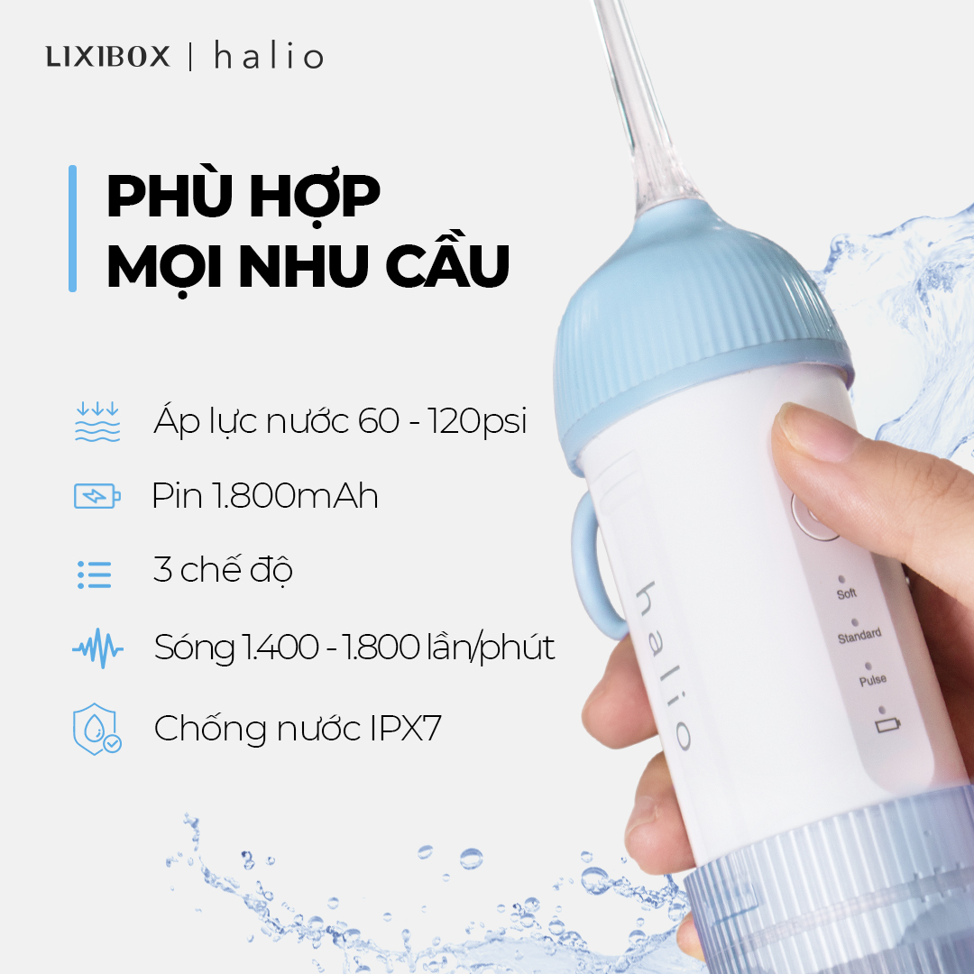 Combo Máy Tăm Nước Cầm Tay Halio UltraClean Blue Và Máy Rửa Mặt Halio Facial Cleansing &amp; Massaging Sky Blue