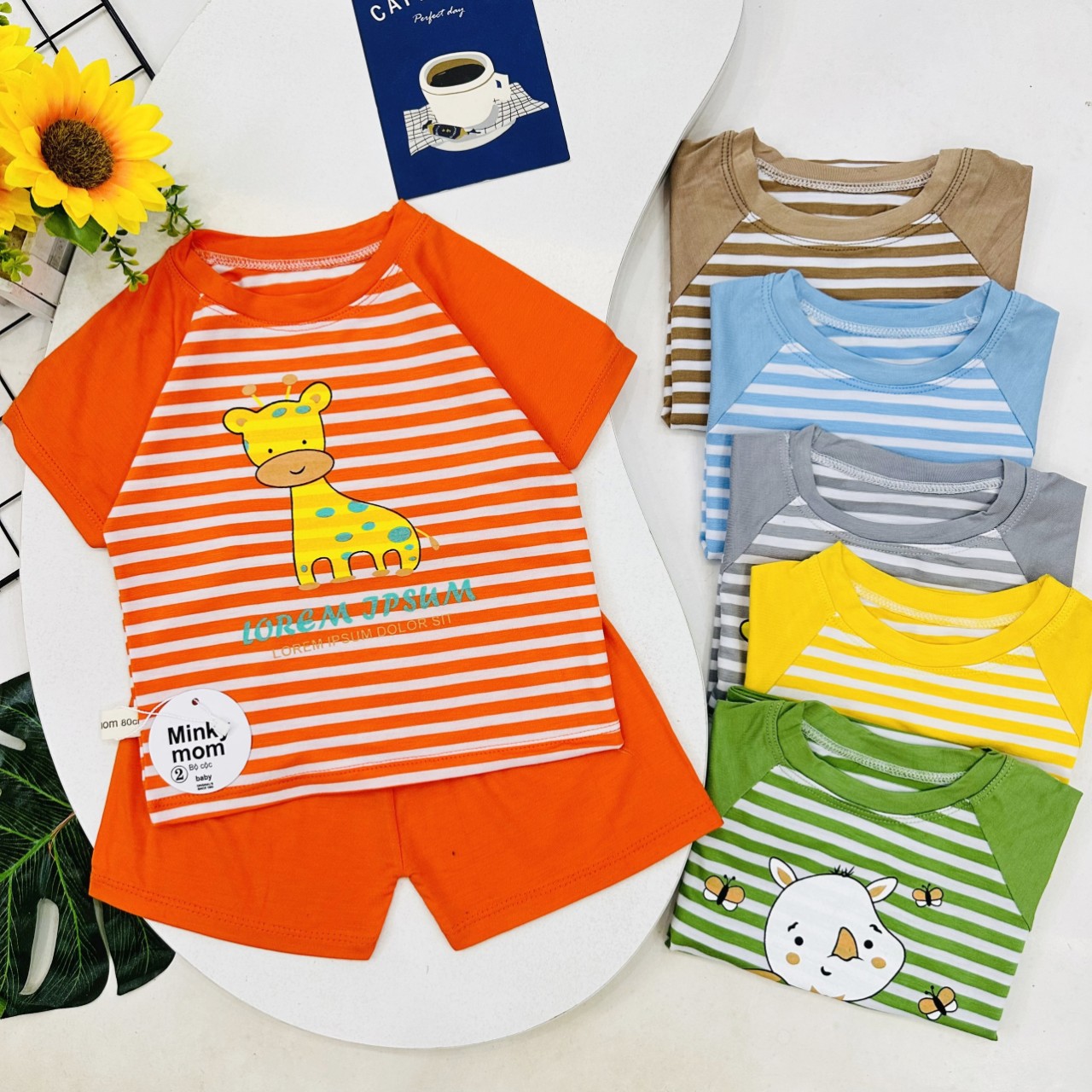 Quần áo thun cộc tay cho bé trai bé gái kẻ ngang thun lạnh Minky mom co dãn 4 chiều thoáng mát thấm mồ hôi