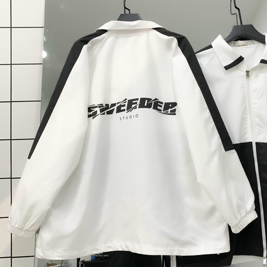 Áo khoác dù Nam nữ acover chữ S 2 lớp dày dặn full zip PHỐI TRẮNG ĐEN