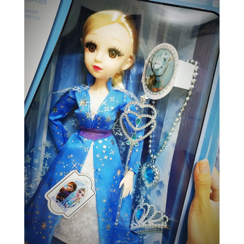 Búp bê nữ hoàng băng giá Frozen Elsa mắt ngọc size đại 50cm kèm vương miện, dây chuyền và quyền trượng