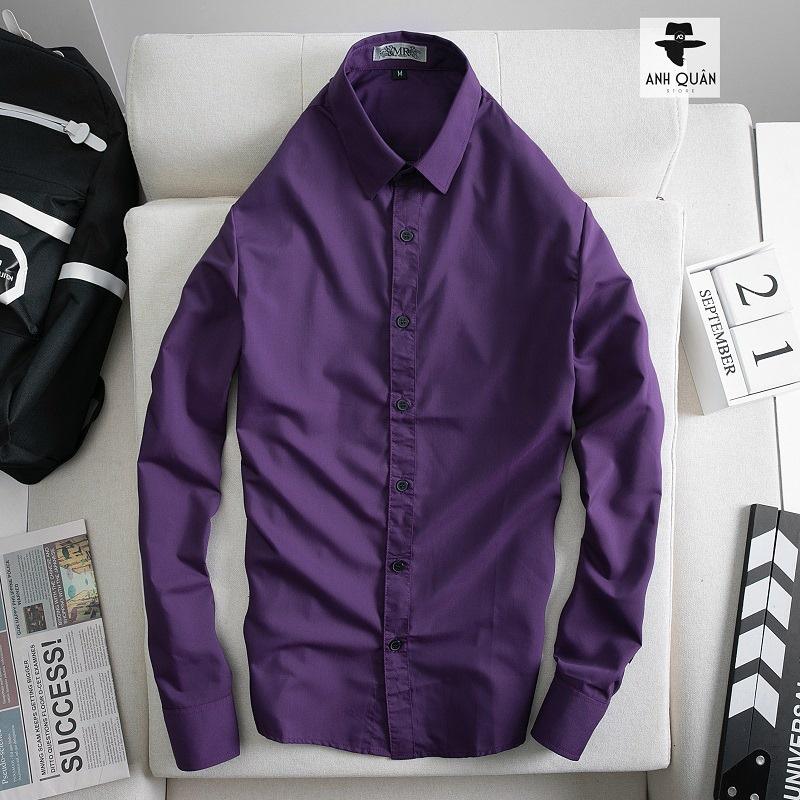 Sơ mi Nam Hàn Quốc màu Tím Vải Cotton Lụa Mềm Mịn Kèm bảng size tham khảo