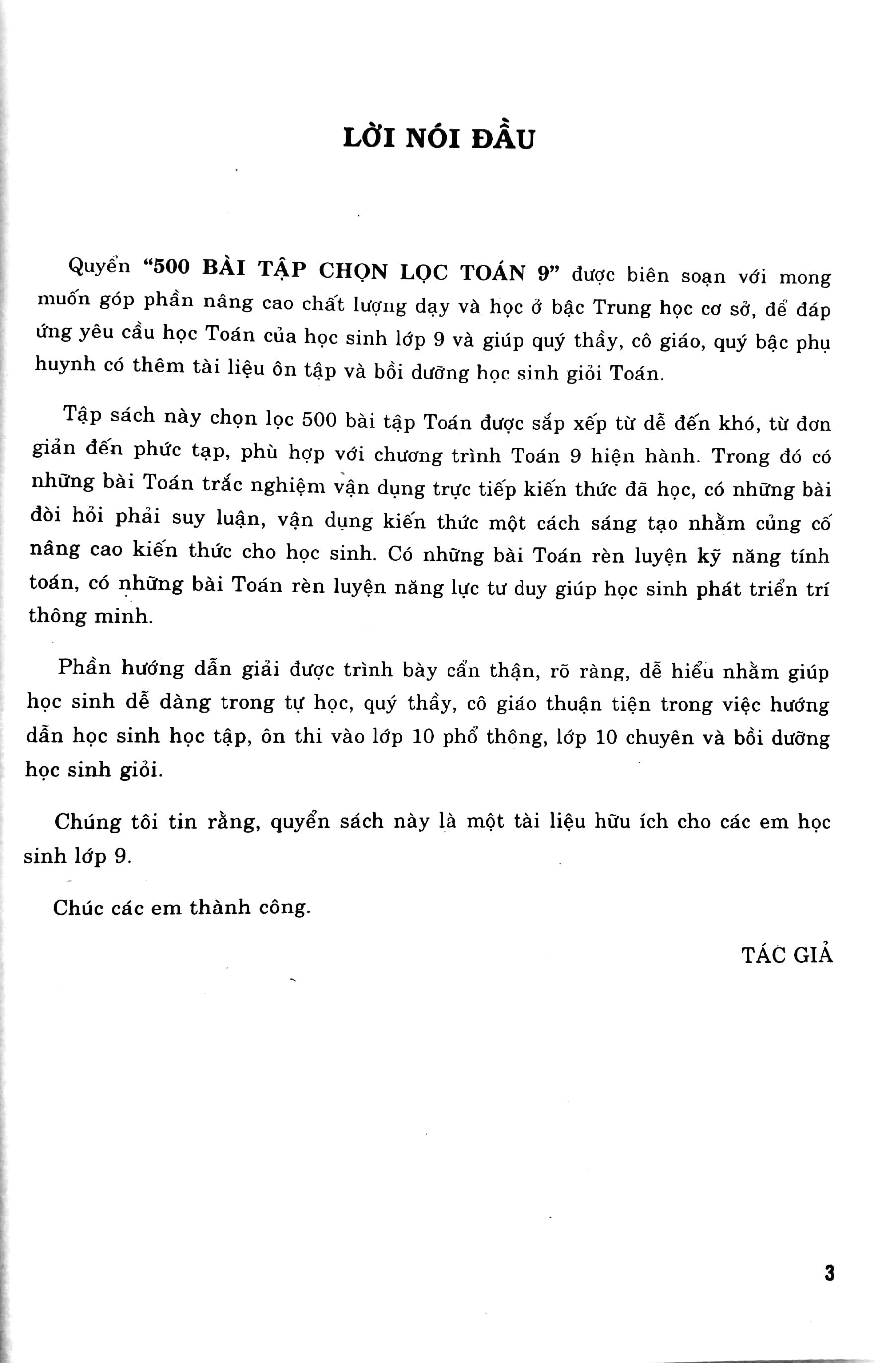 500 Bài Tập Chọn Lọc Toán Lớp 9