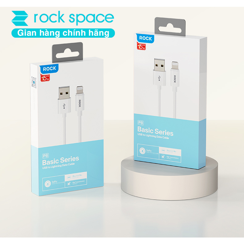 Dây cáp sạc nhanh cho ip Rockspace P8 độ dài 1m sạc nhanh ổn định không nóng máy - Hàng chính hãng bảo hành 12 tháng