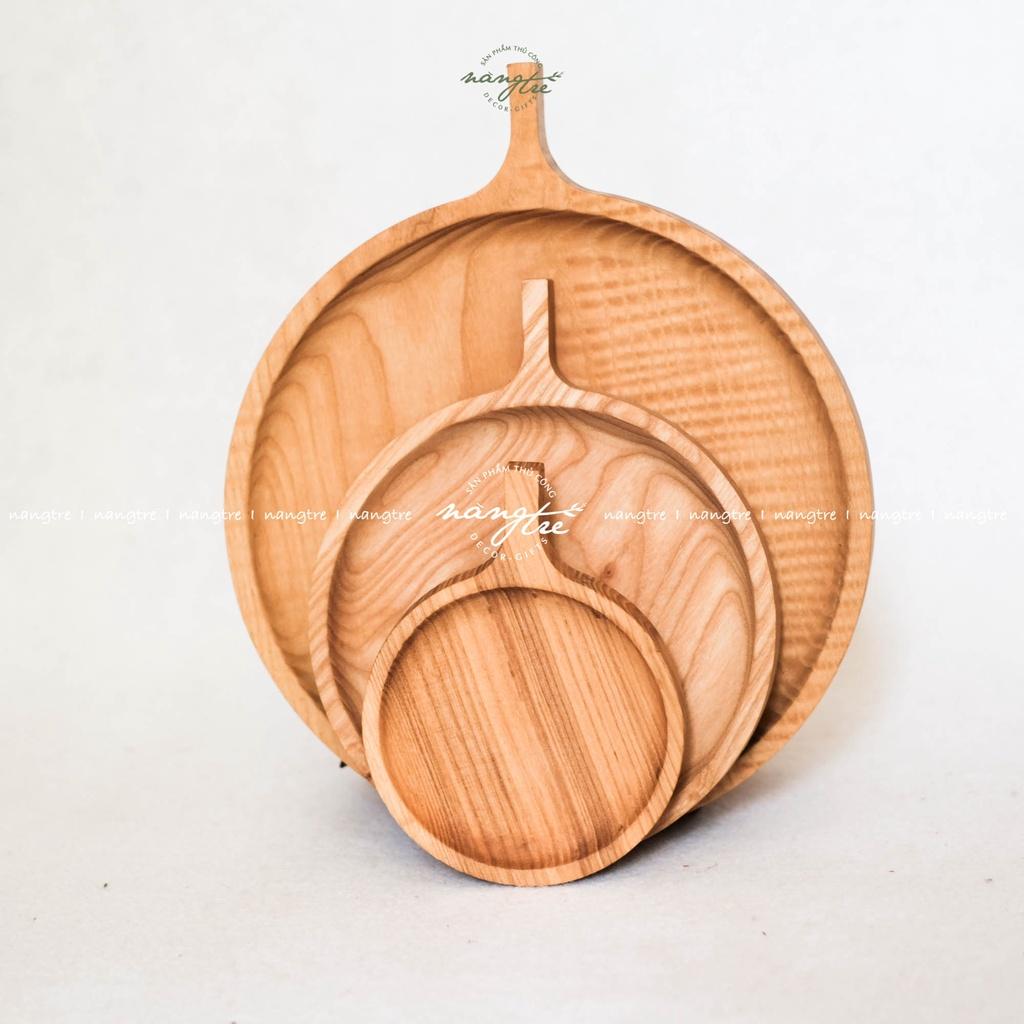 Bộ 3 Khay gỗ tròn tay cầm - Trang trí - Khay gỗ tần bì - woodentray