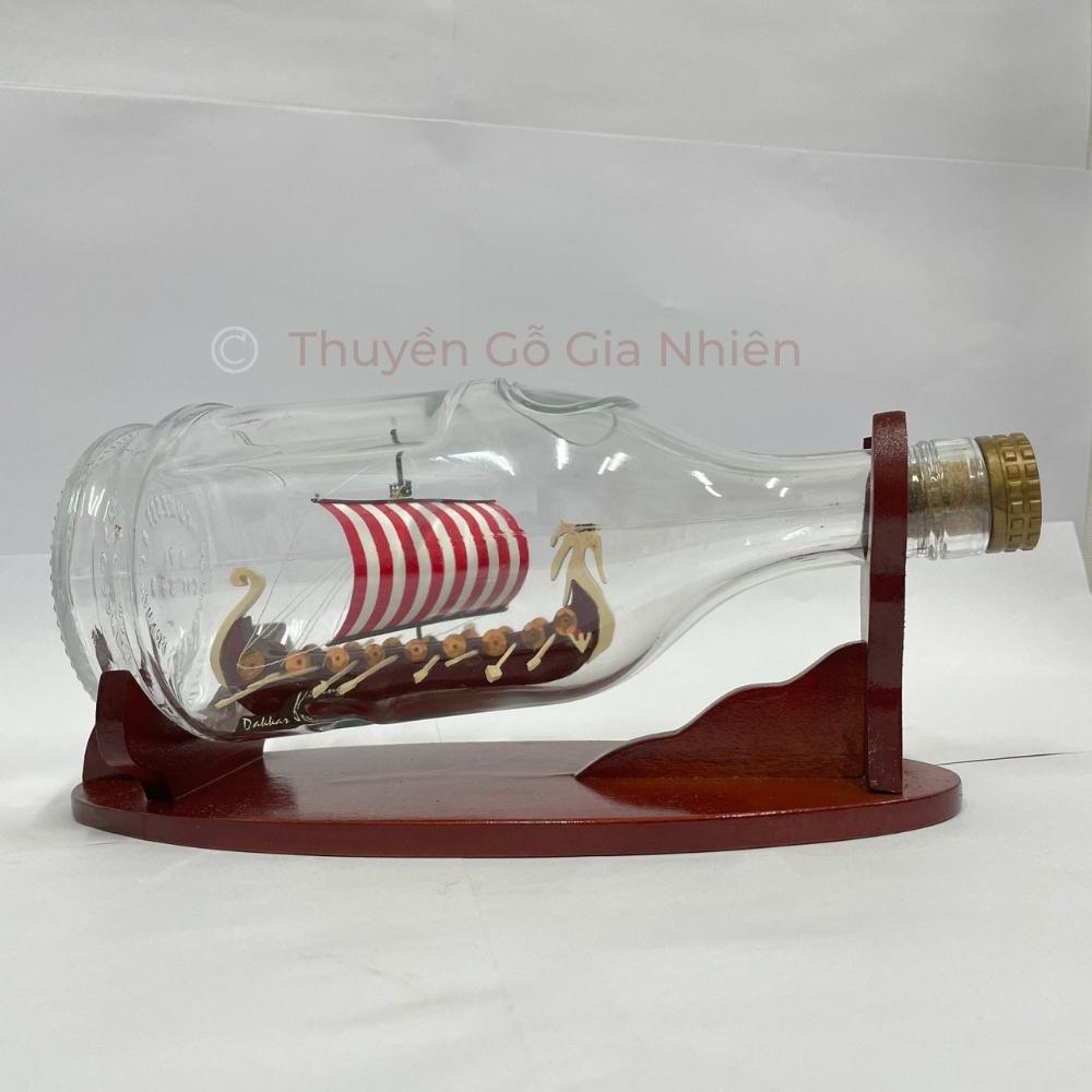 Mô Hình Thuyền Gỗ Trang Trí Phong Thủy Dạng Thuyền Chai lớn DAKKAR VIKING Chính Hãng, Hàng Xuất Khẩu Chất Lượng Cao