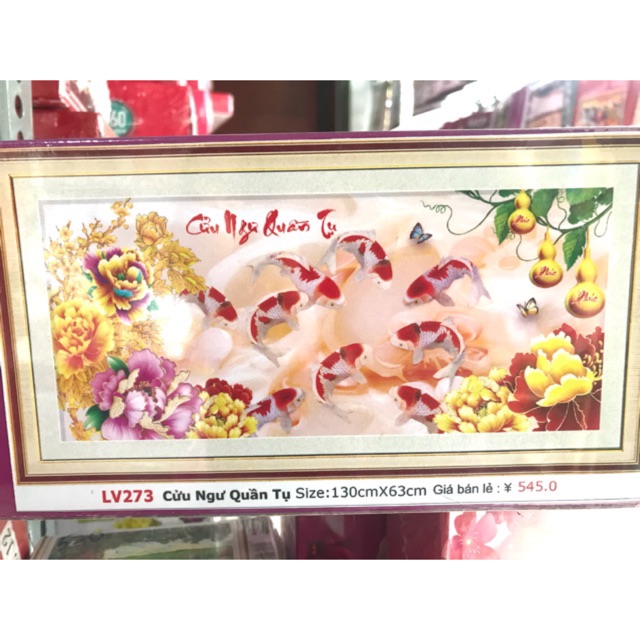 Tranh đính đá cửu ngư quần hội LV273 - 130 x 63 cm - chưa đính