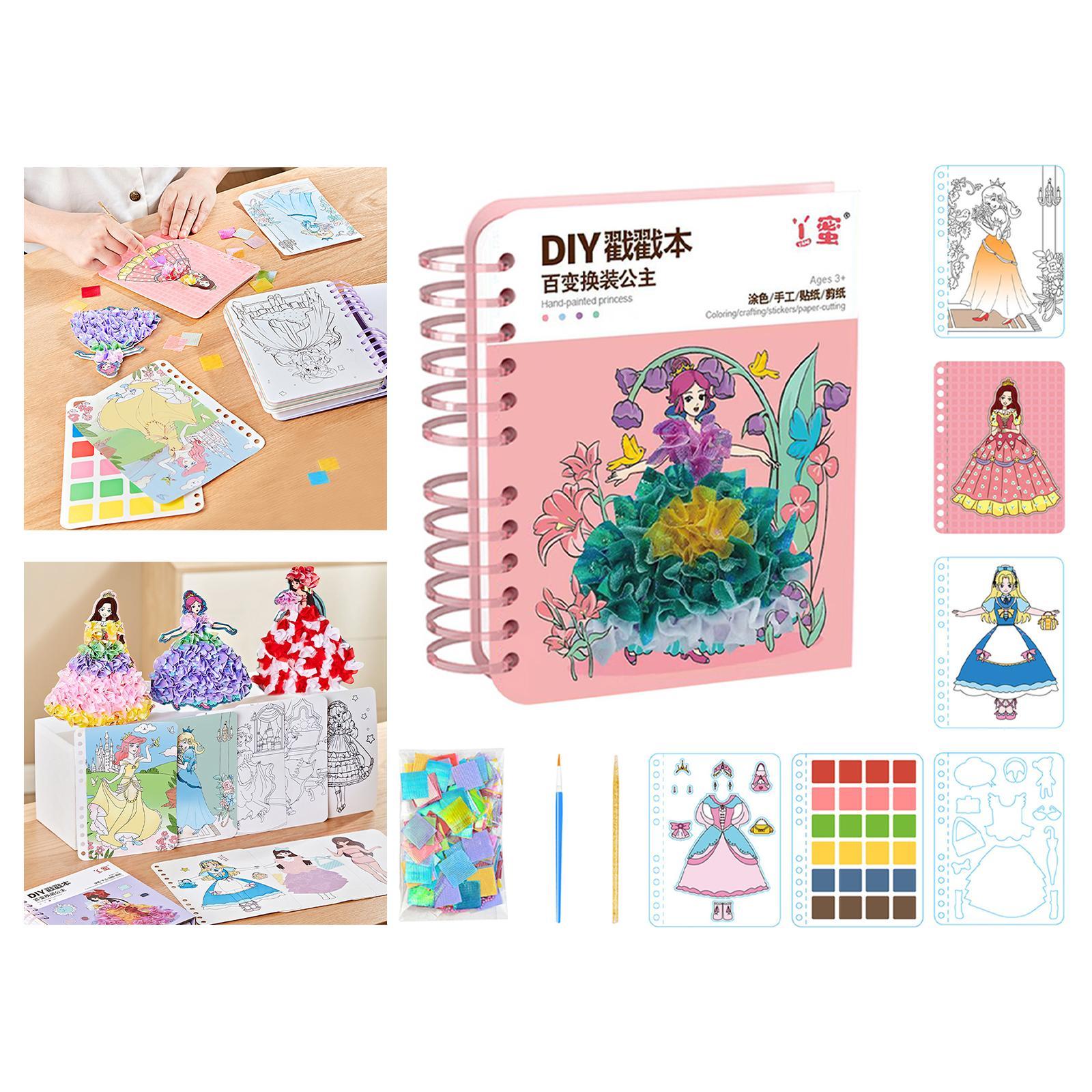 Colorful Watercolor Painting Book, Princess Theme Reusable Sticker Book, Removable Travel Sticker Book for Kids Birthday Party Supplies Awards