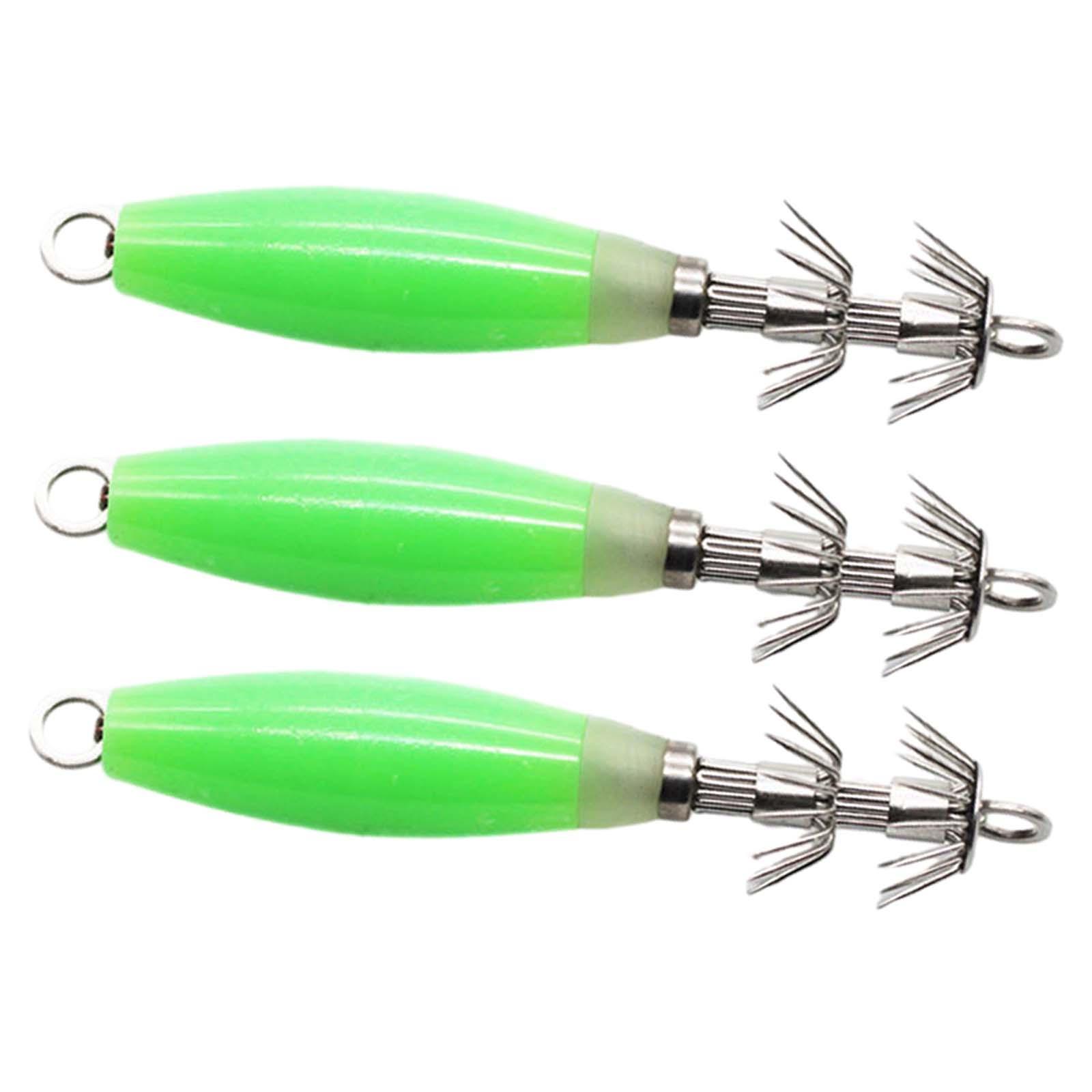 3x Luminous Squid Jig Hooks Artificial Fishing Lures Metal Hook Squid Lures