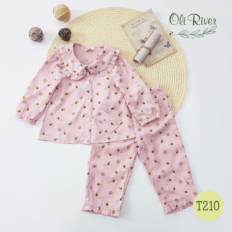 Bộ pijama dài tay chất thô đũi cho bé gái 1-10 tuổi