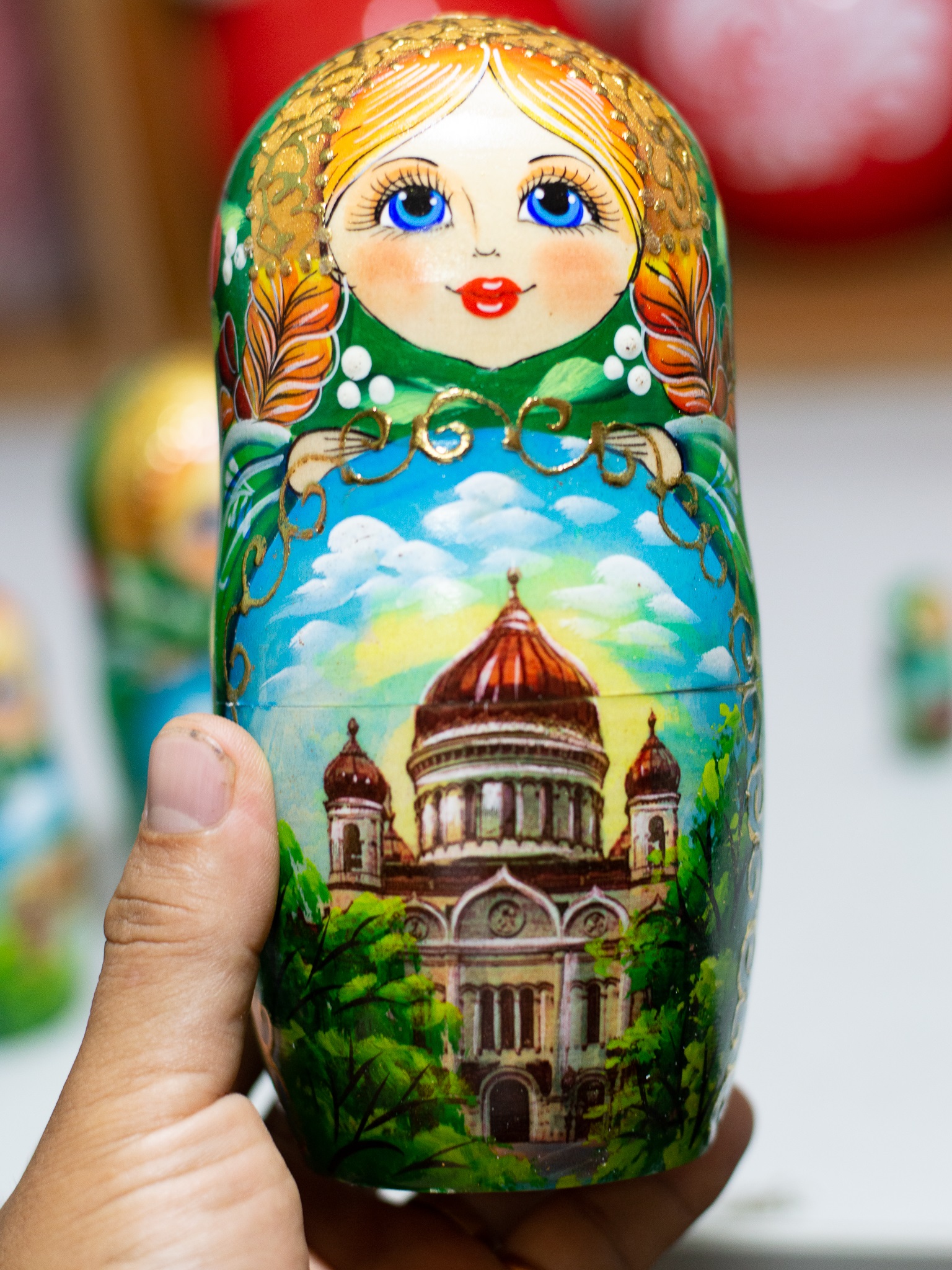 BỘ BÚP BÊ NGA MATRYOSHKA 10 LỚP SIE 26CM HOA VĂN &quot;PHONG CẢNH MATXCOVA&quot; NHIỀU MÀU