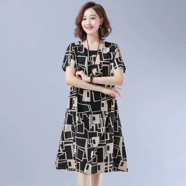 Đầm Suông nữ họa tiết trẻ trung, đầm đũi Tay Ngắn Chất đũi mềm Mát ARCTIC HUNTER AH167