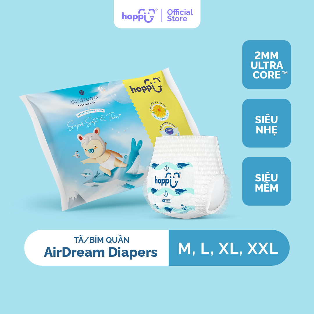 Gói dùng thử Tã / bỉm quần Hoppi AirDream Diaper M / L / XL / XXL số lượng 2 miếng