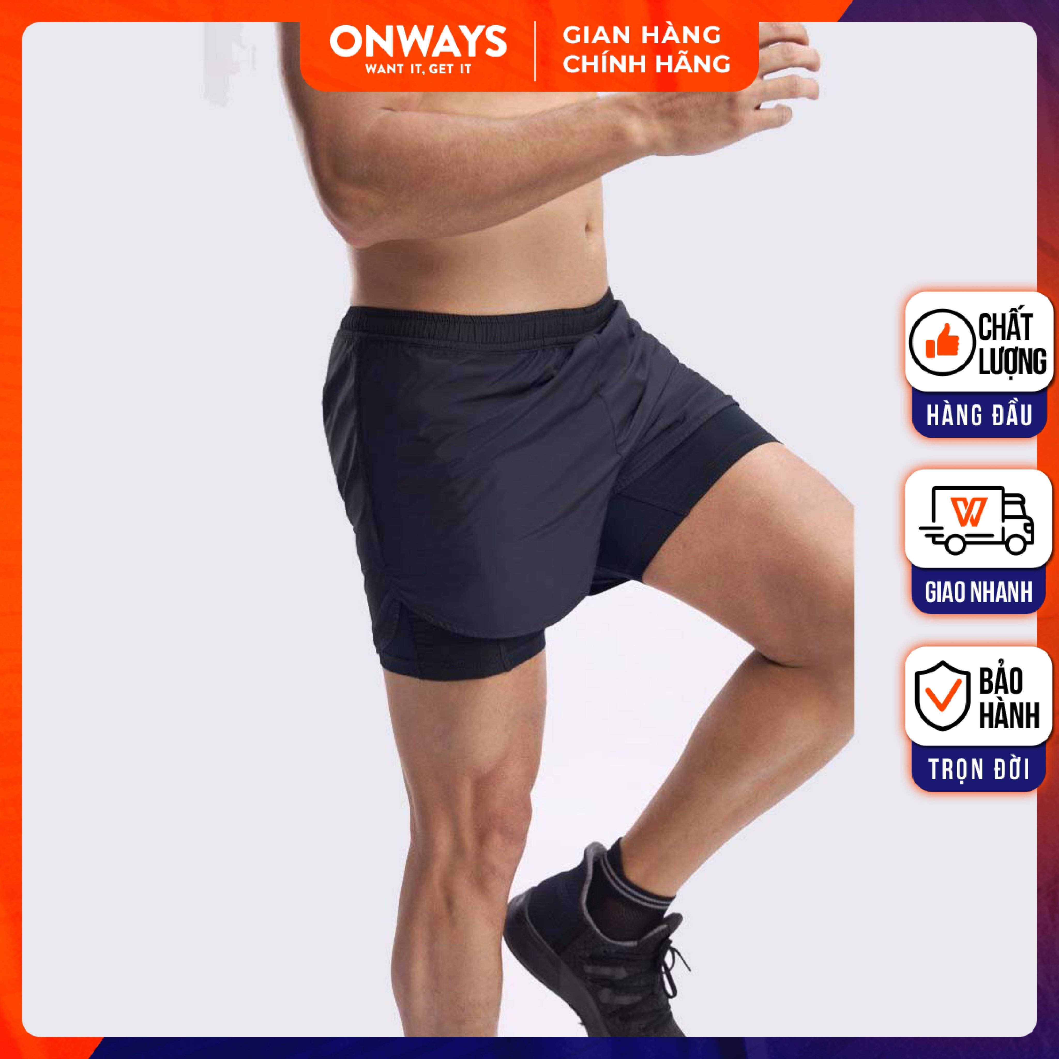 Quần Dù Ngắn Thể Thao Nam Lớp Lót Bên Trong Cao Cấp, Siêu Nhẹ Running 2 Layers - ONWAYS