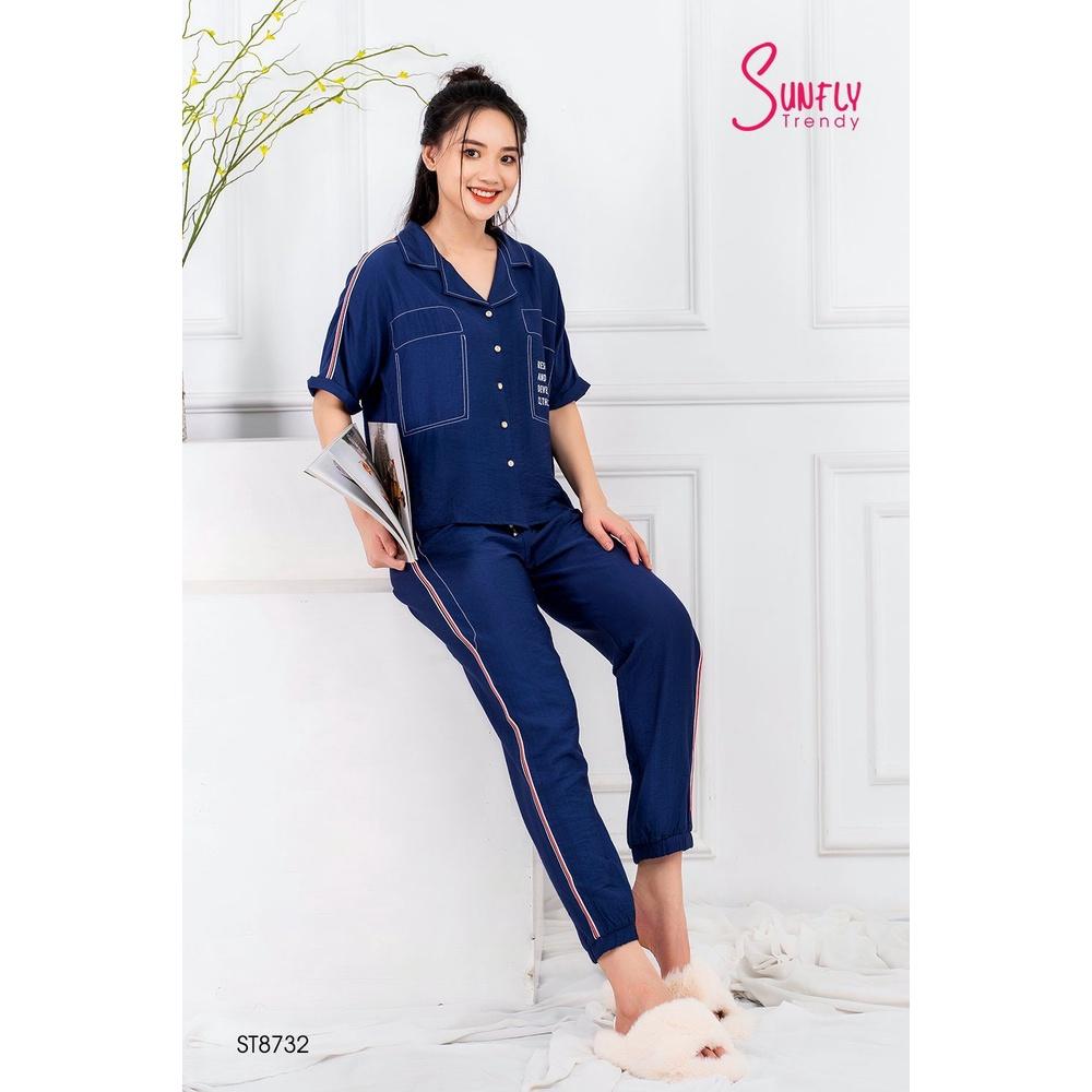 ST8732 - BỘ PIJAMAS LINEN ÁO CỘC QUẦN DÀI