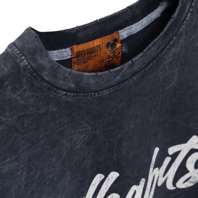 Áo thun unisex tay lỡ Bad habits exited wash đầy đủ tag cổ tag tay - Hany shop