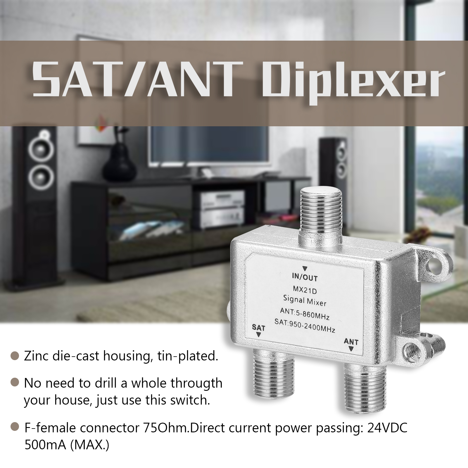 Bộ Trộn Tín Hiệu Truyền Hình Cáp SAT / ANT 2 Cổng Và Bộ Trộn Truyền Hình Vệ Tinh JS-SA01