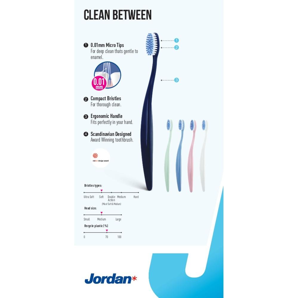 Combo 4 Bàn chải đánh răng Jordan Clean Between, Lông siêu mềm siêu mảnh 0.01mm