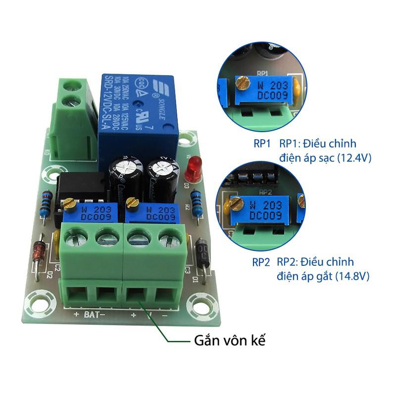 Module mạch kiểm soát và điều khiển tự động sạc bình ắc quy 12V XH-M601