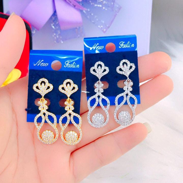 Đôi Bông Tai Mạ Vàng or Bạch Kim Đính Xoàn Mẫu 063.03.01 - Không Đen - Không Dị Ứng