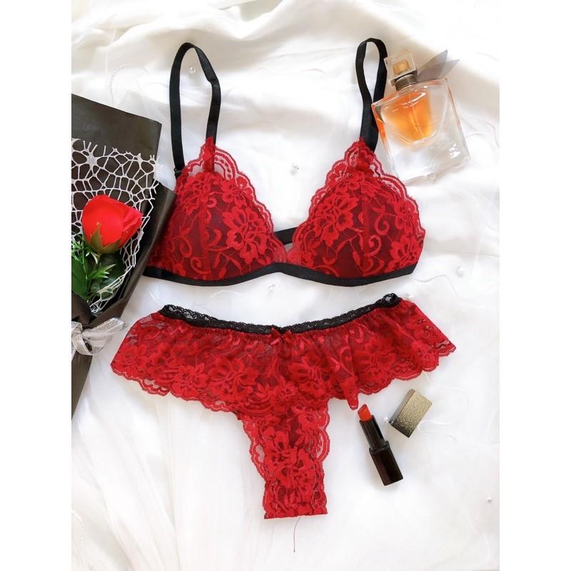 Gaia red - Set lót ren áo bra không gọng mút mỏng