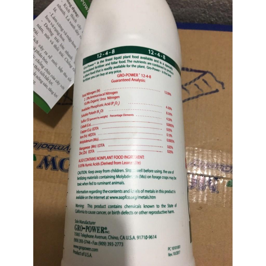 Phân Gro Power 12-4-8 nhập khẩu của Mỹ lọ 946ml