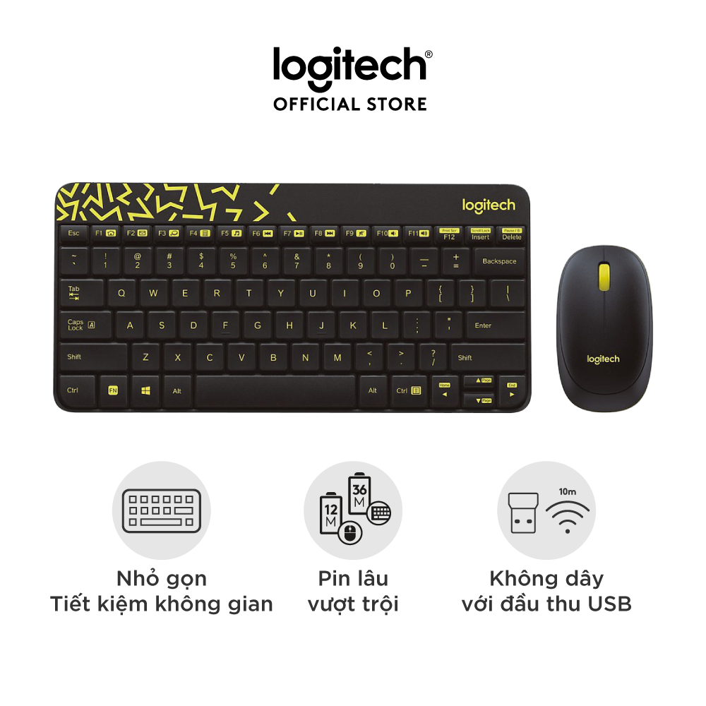 Combo chuột phím không dây Logitech MK240 – nhỏ gọn, 1 đầu thu USB, không dây 10m, pin lâu vượt trội – Màu Đen – Hàng chính hãng