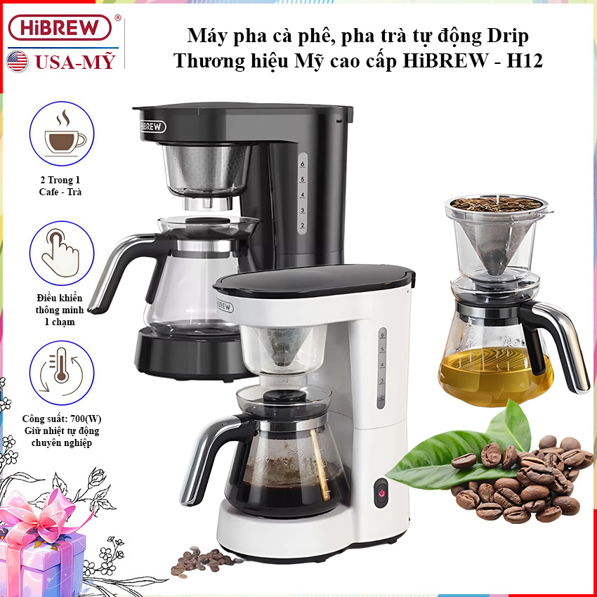 Máy pha cà phê, pha trà tự động Drip Thương hiệu Mỹ cao cấp HiBREW H12, Công suất 700W, Tối đa 6 ly - HÀNG NHẬP KHẨU