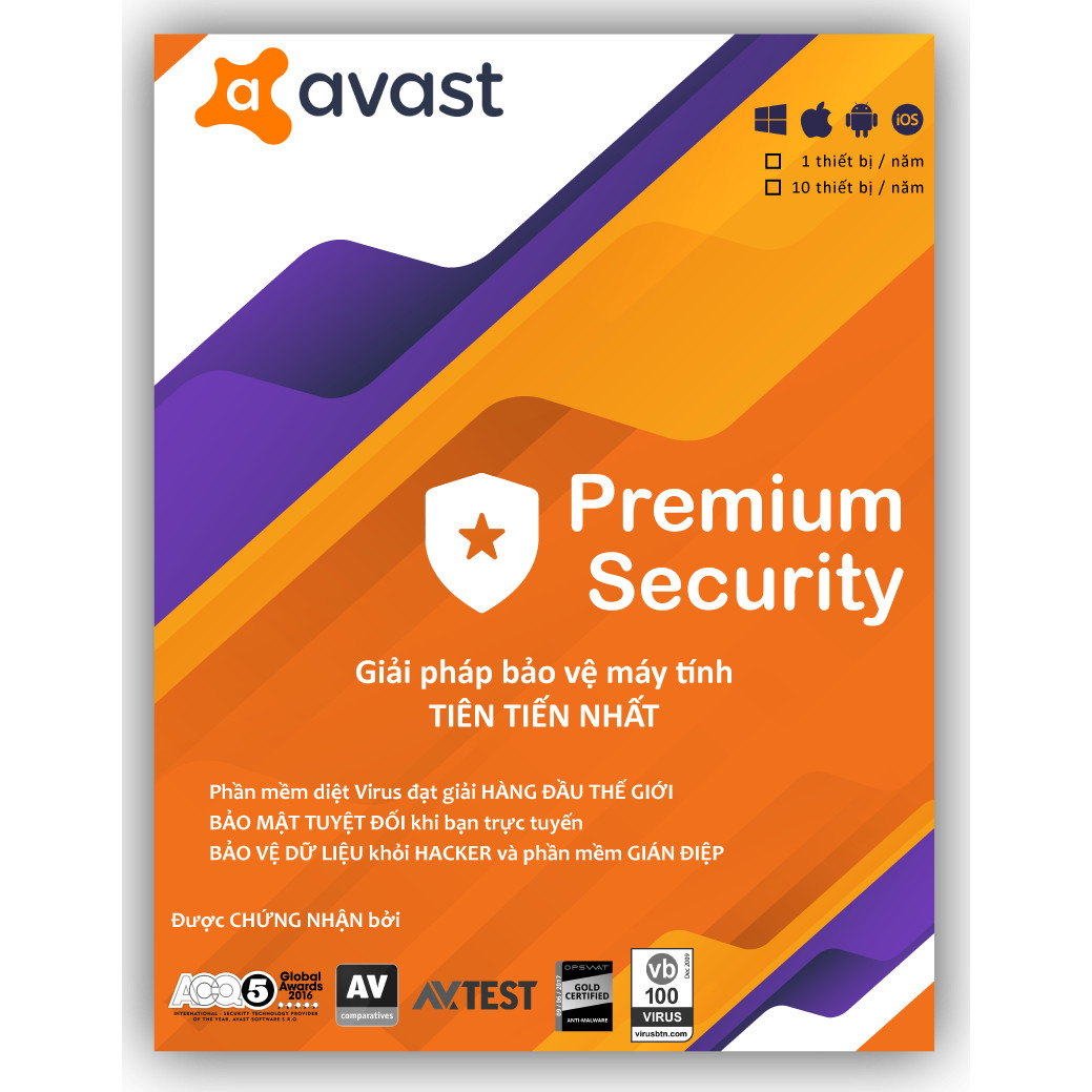 Phần Mềm Avast Premium Security - 1 thiết bị 1 năm - Hàng Chính Hãng