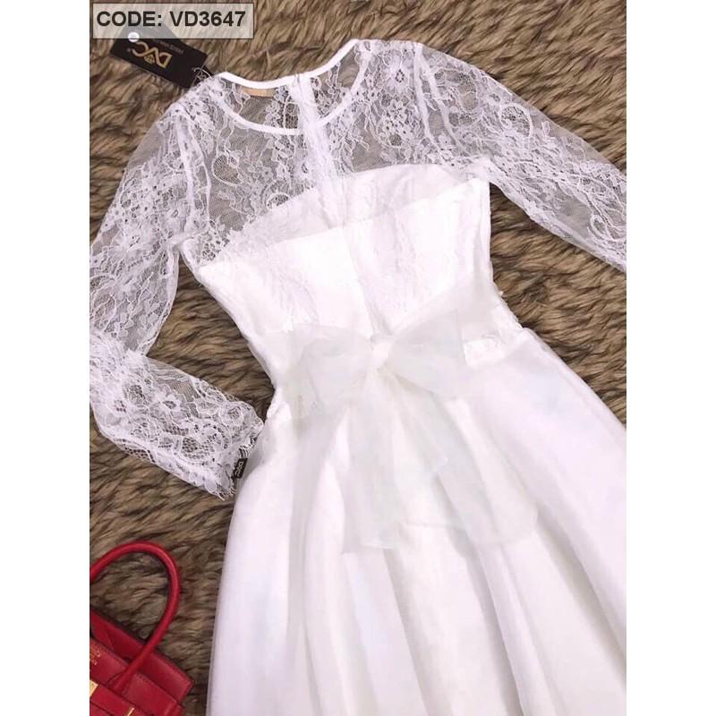 Đầm ren xoè phối tùng lưới cứng có mút ngực kèm hình thật xinh lung linh