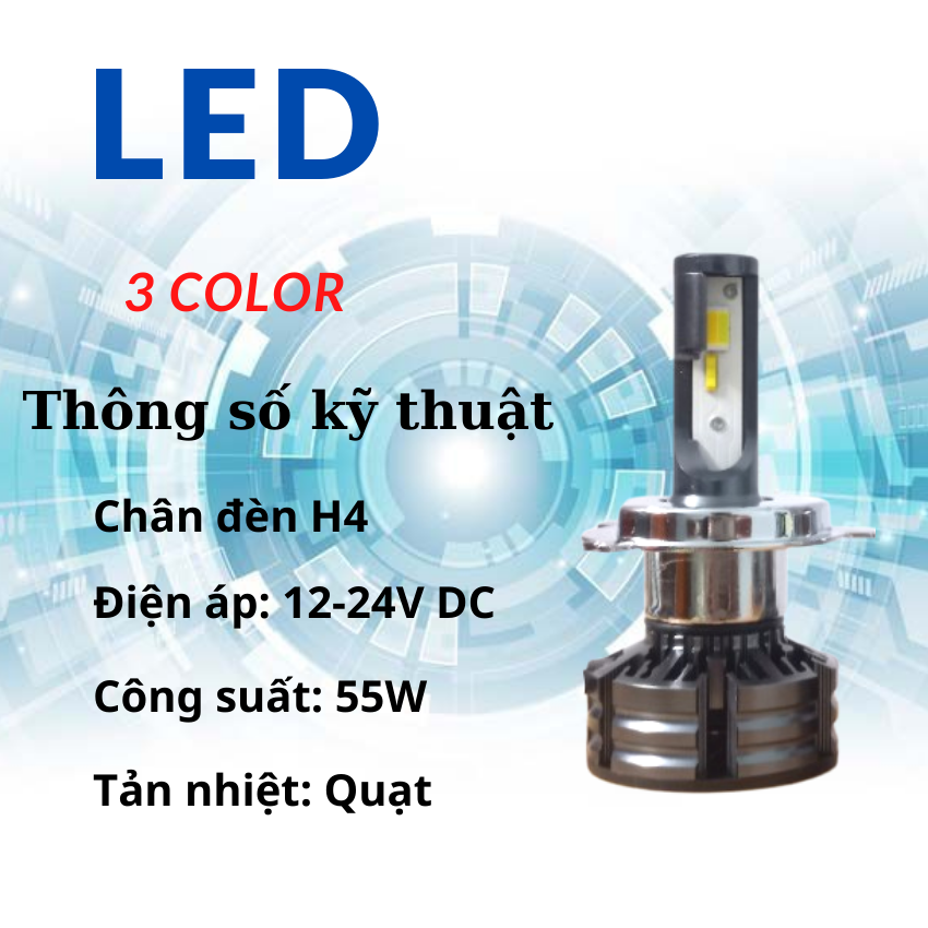 Đèn pha led T6 chân H4 cos 3 chế độ màu sáng vàng phá sương lắp được cho cả ô tô và xe máy Bảo hành 1 năm