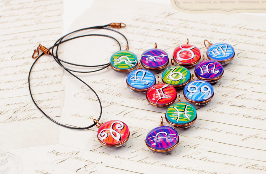 Dây chuyền mặt 14mm hình 12 cung hoàng đạo Zodiac màu sắc tươi sáng 14MM-002