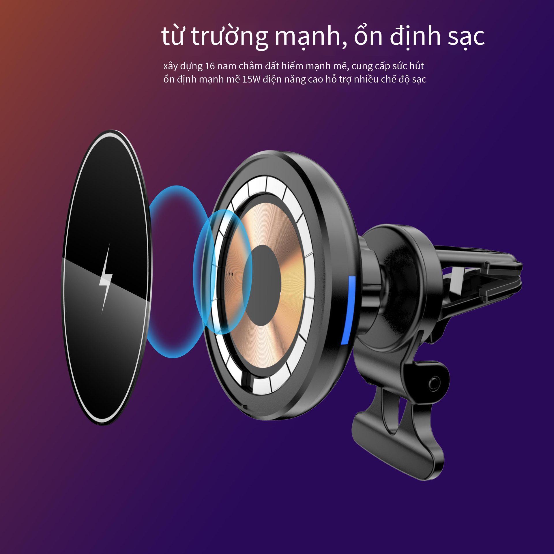Bộ sạc không dây trên ô tô có lực hút từ tính thuận lợi nhất phù hợp với khung thoát khí cho điện thoại di động iPhone12pormax Apple 13 sạc nhanh