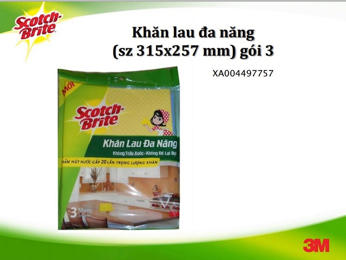 Combo 3 Khăn lau đa năng Scotch-Brite 3M 32x26cm không gây trầy xước, thấm hút nước gấp 20 lần, độ bền cao