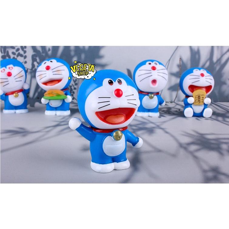 Mô hình Doraemon Doremon - Set 6 tư thế nhân vật Doraemon Doremon cầm bánh rán dorayaki mắt trái tim - Sơn đẹp - 6cm