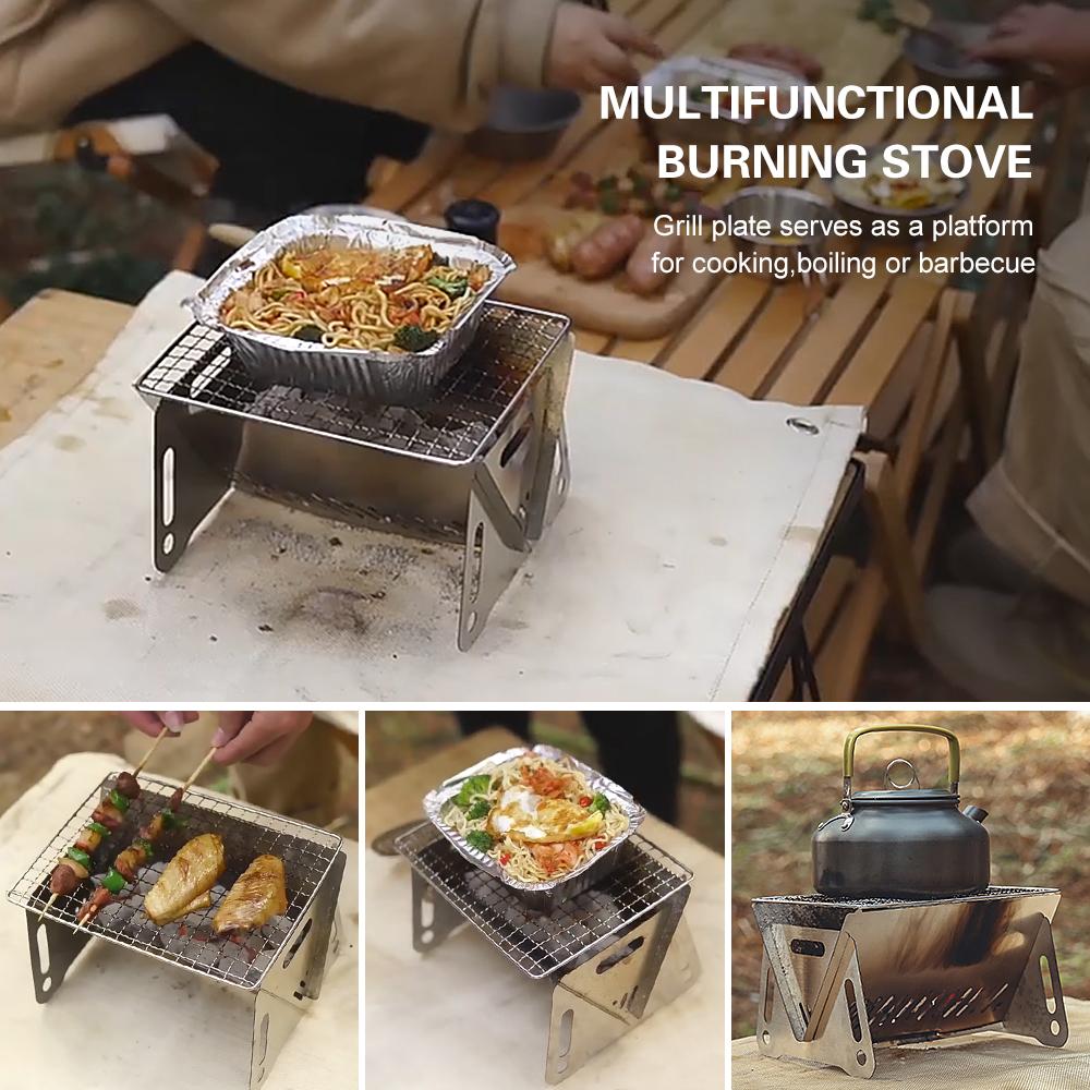 Bếp Nướng Ngoài Trời Mini Thép Không Gỉ Phù Hợp Cắm Trại Dã Ngoại Bbq Có Thể Gấp Gọn Kèm Vỉ Nướng