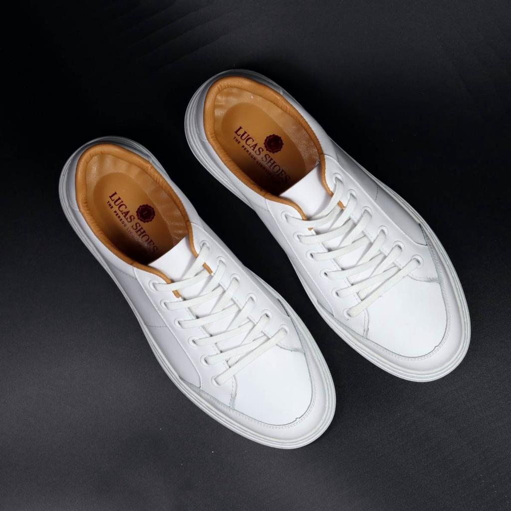 Giày da thể thao da bò LC2101 White, da bò trắng Lucas Shoes (LC2101 trắng)