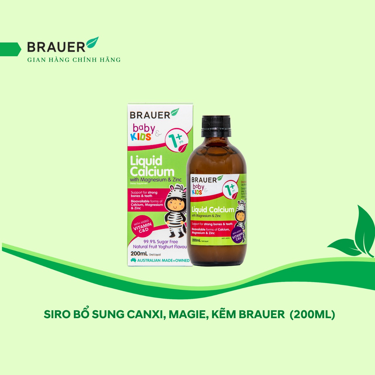 Bổ sung canxi, magie và kẽm Brauer Úc cho trẻ trên 1 tuổi Liquid calcium
