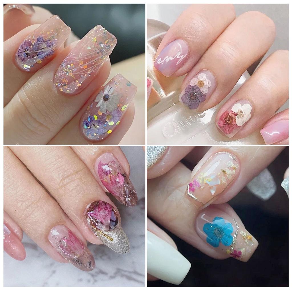 Hoa khô nail Yapas mix màu cánh to nhỏ ẩn gel cao cấp, Sticker hoa lá khô trang trí móng chuyên nghiệp