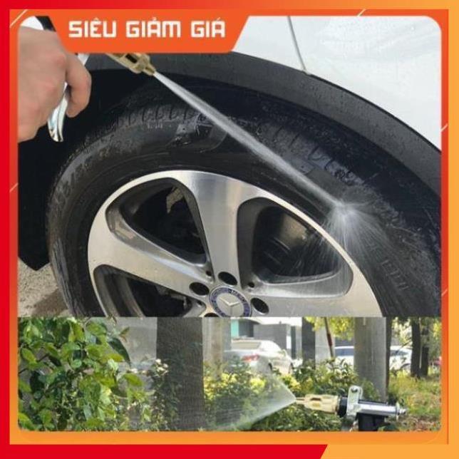 Bộ dây vòi xịt nước rửa xe, tưới cây . tăng áp 3 lần, loại 15m 206236 đầu đồng,cút,nối đen+ tặng đai