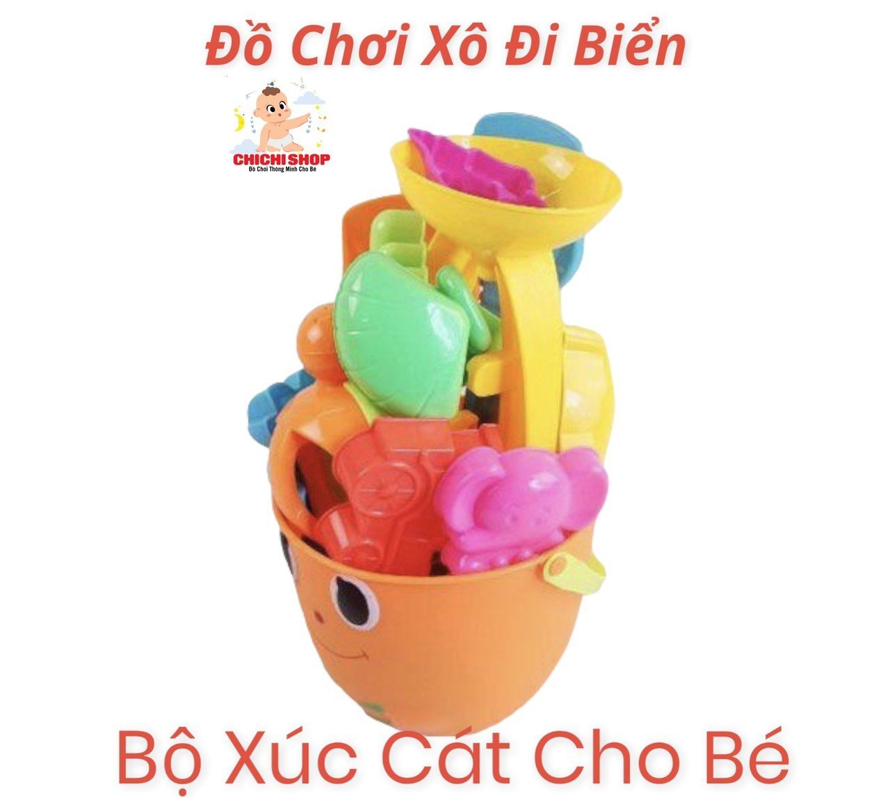 Bộ Đồ Chơi Xô Đi Biển, Xô Xúc Cát Loại Lớn Hình Con Cua Vui Nhộn Nhiều Chi Tiết Bằng Nhựa Hàng Việt Nam Cho Bé