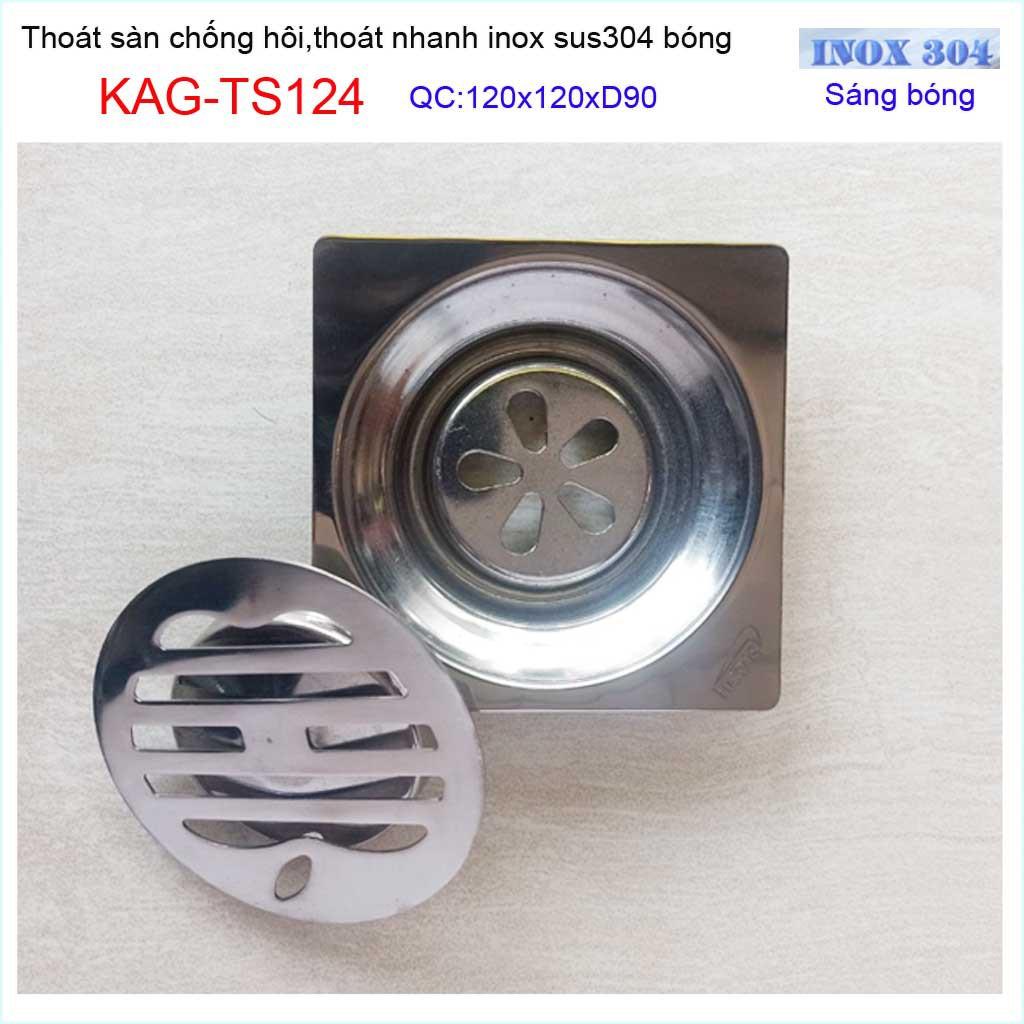 Thoát sàn quả Táo KAG-TS124 (D90), phễu thoát sàn vuông 12x12cm D90, phễu thu nước SUS304 thoát nhanh chống hôi tốt