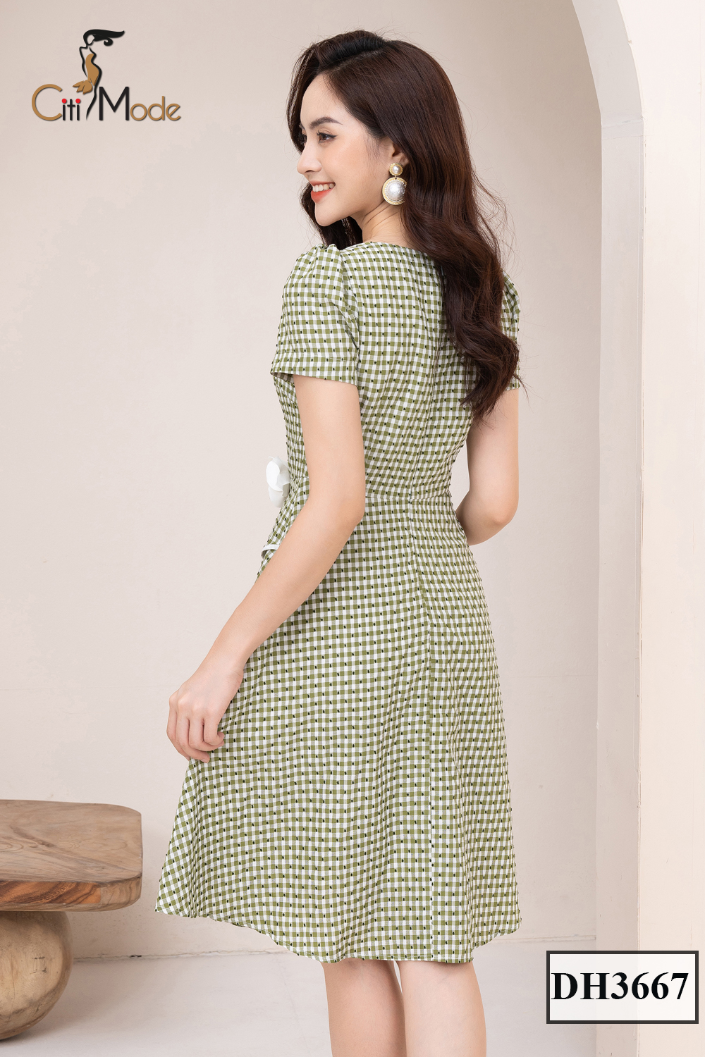Đầm công sở CITI MODE FASHION dáng peplum xanh cổ lệch thêu hoa eo DH3667